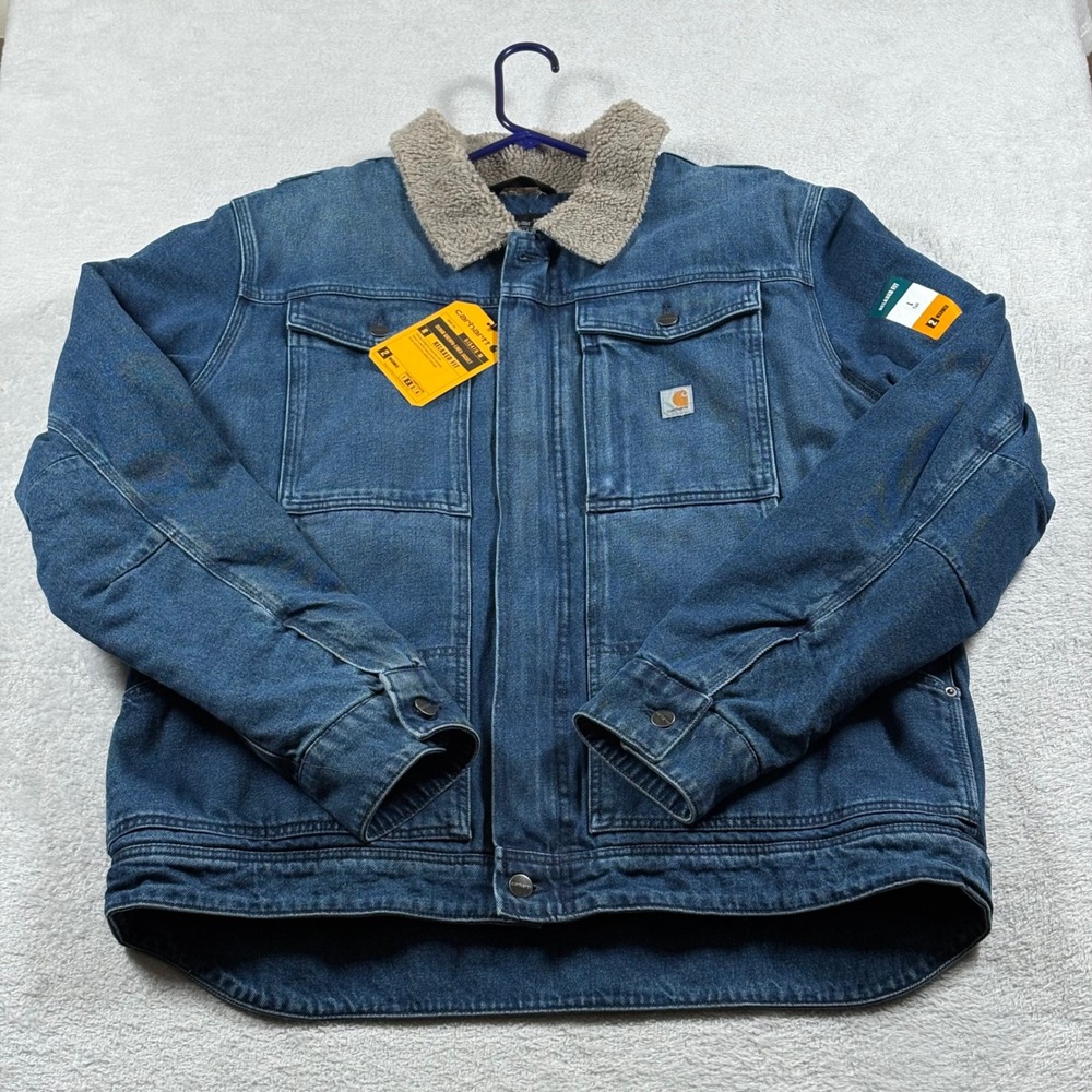 Carhartt Men's Relaxed Fit Denim Sherpa Lined Jacket Blue OJ5478-M Large Tall